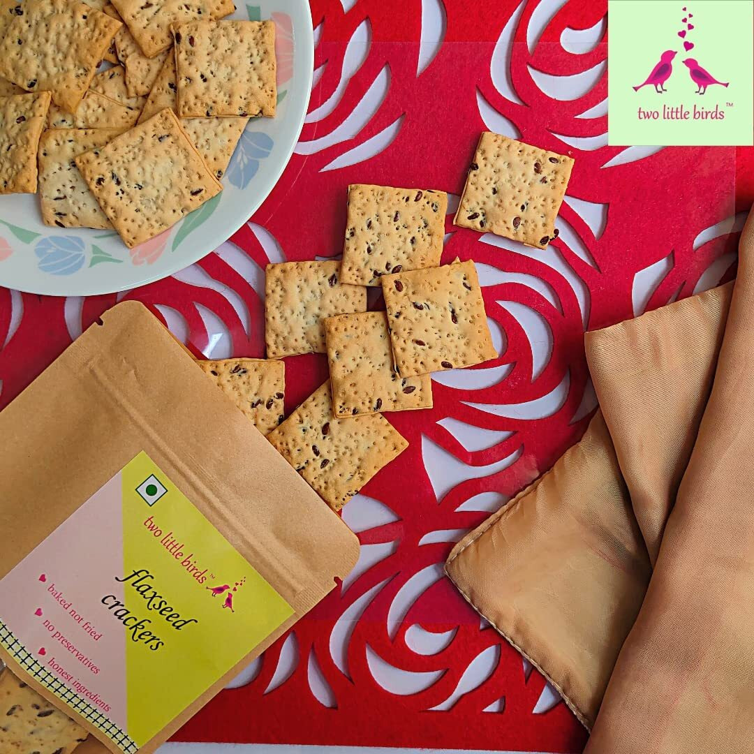 two little birds Flaxseed Crackers - Made with Healthy Flaxseeds | Baked Not Fried, Eggless, Handmade, Freshly Baked Snacks Chips | No Added Preservatives or Palm Oil | 120 Grams (Pack of 3)