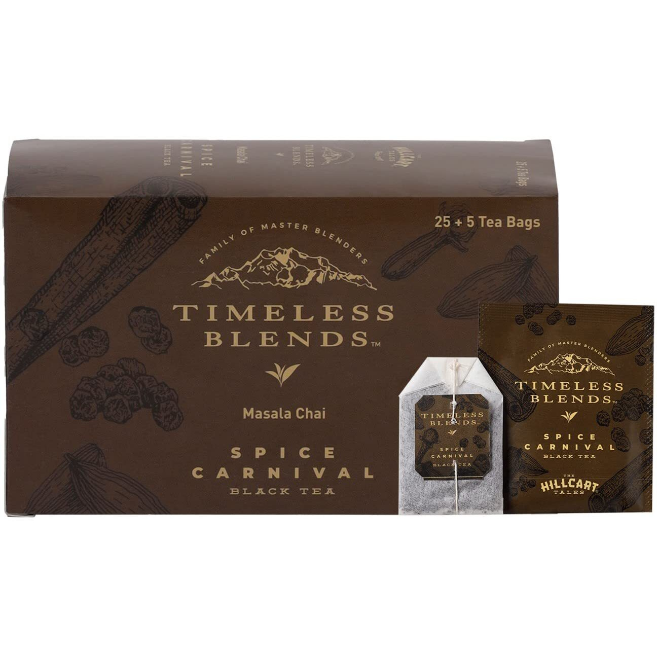 TIMELESS BLENDS Spice Carnival (Masala Chai) Black Tea Bags 25+5 Teabags | 60 Grams | Contains Black Tea, Cinnamon, Cardamom & Cloves | Help to Reduce Stress