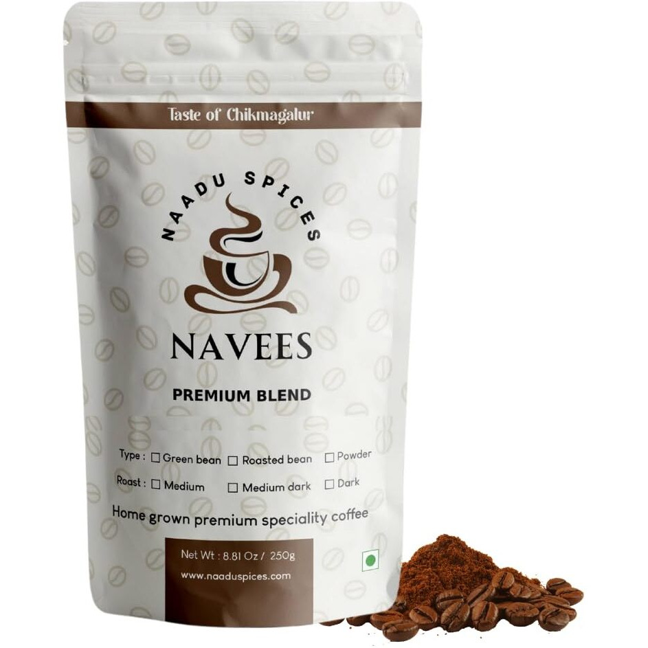 Navees Coffee | Premium blend 70% Arabica 30% Robusta | Medium to fine grind | South indian filter coffee powder | Single Origin | 0% chicory | Delivered straight from our farm | 250 gm