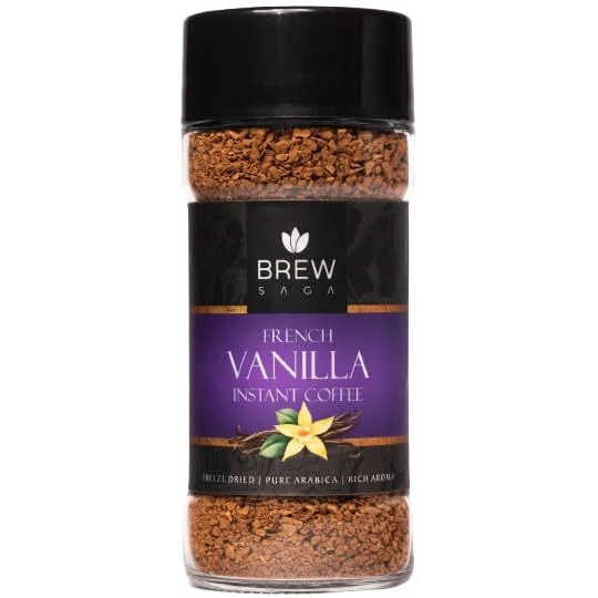 BREWSAGA French Vanilla Instant Coffee | 100% Arabica | Freeze-Dried | Flavoured Coffee | No Added Sugar | Makes 50 Cups | 100 Gram