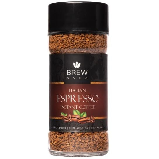 BREWSAGA Itallian Espresso Instant Coffee | 100% Arabica | Freeze-Dried | Flavoured Coffee | No Added Sugar | Makes 50 Cups | 100 Gram