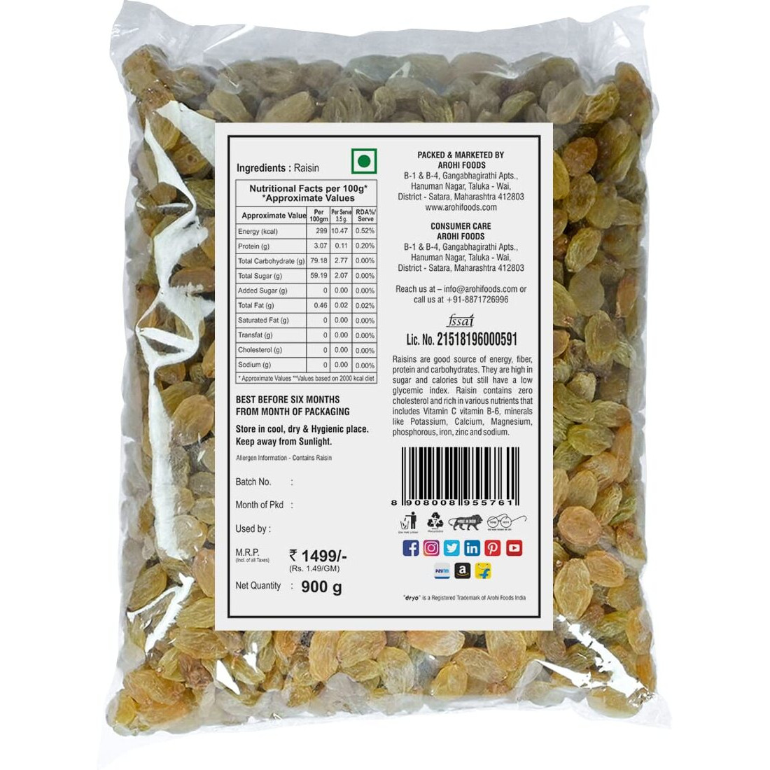 Dryo Premium Raisin (900 Gram)