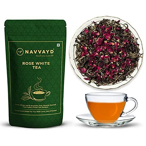 Navvayd Organic Rose White Tea, With Real Rose Petals, Loose Leaf (50 Gm)
