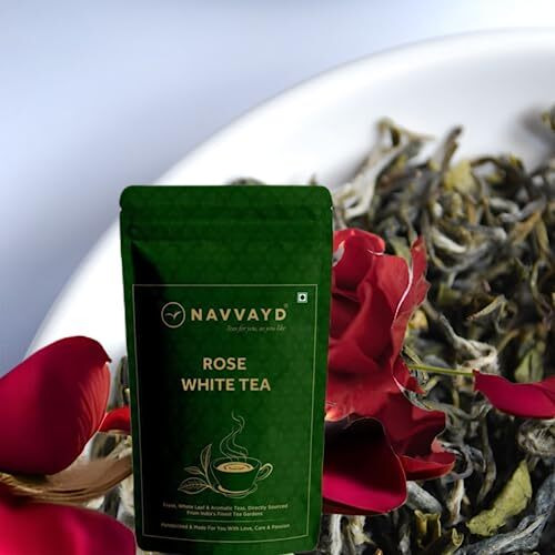 Navvayd Organic Rose White Tea, With Real Rose Petals, Loose Leaf (50 Gm)
