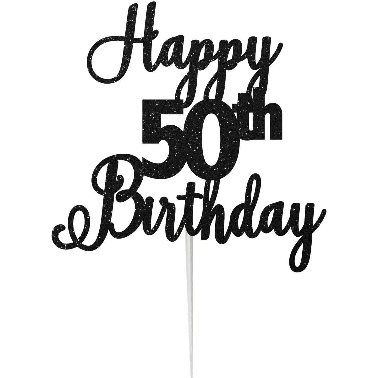 Festiko Glitter Black Happy 50th Birthday-Scriptted Letter Cake Topper for Birthday/Anniversary