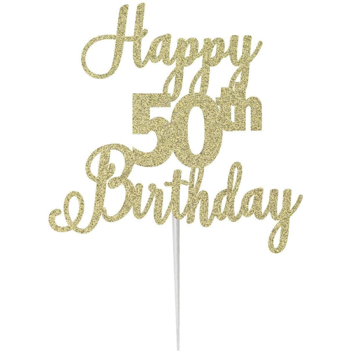 Festiko Glitter Gold Happy 50th Birthday-Scriptted Letter Cake Topper for Birthday/Anniversary