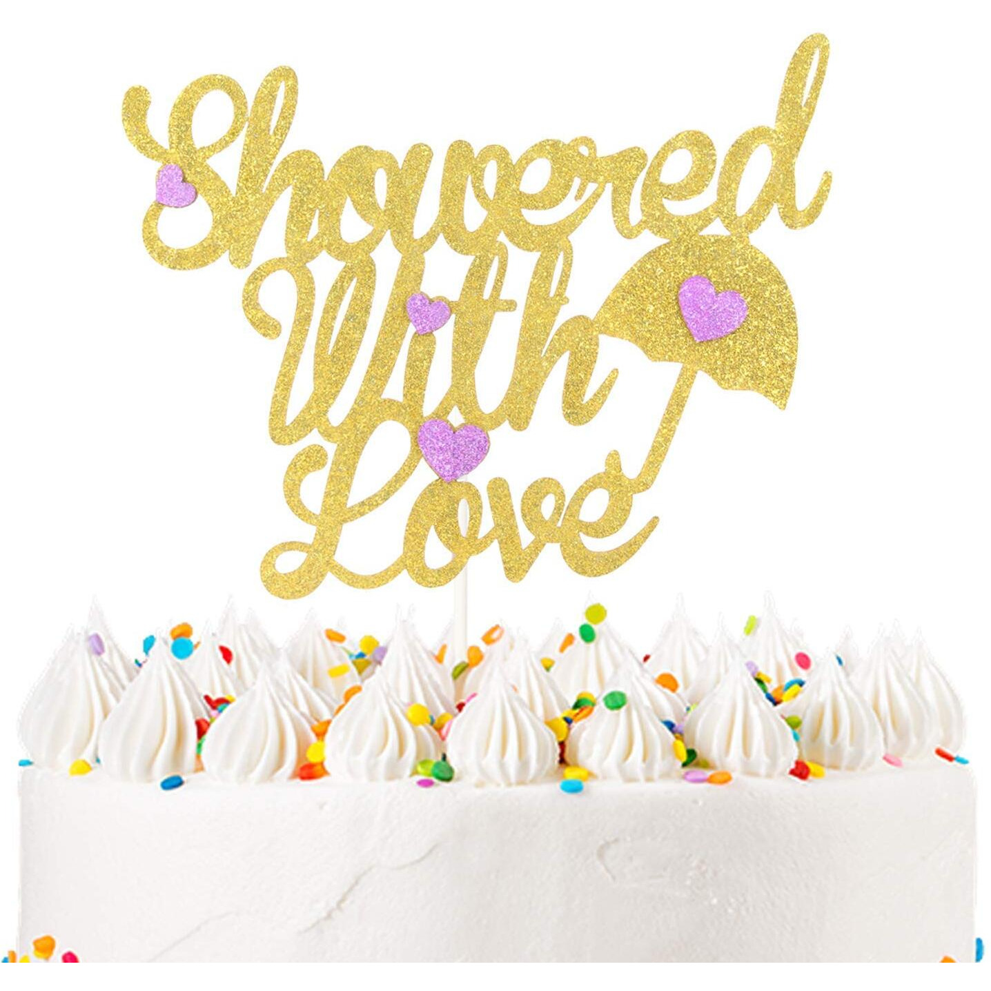 Festiko Showered with Love Cake Topper for Wedding Anniversary Propose Party Engagement Decorations Supplies