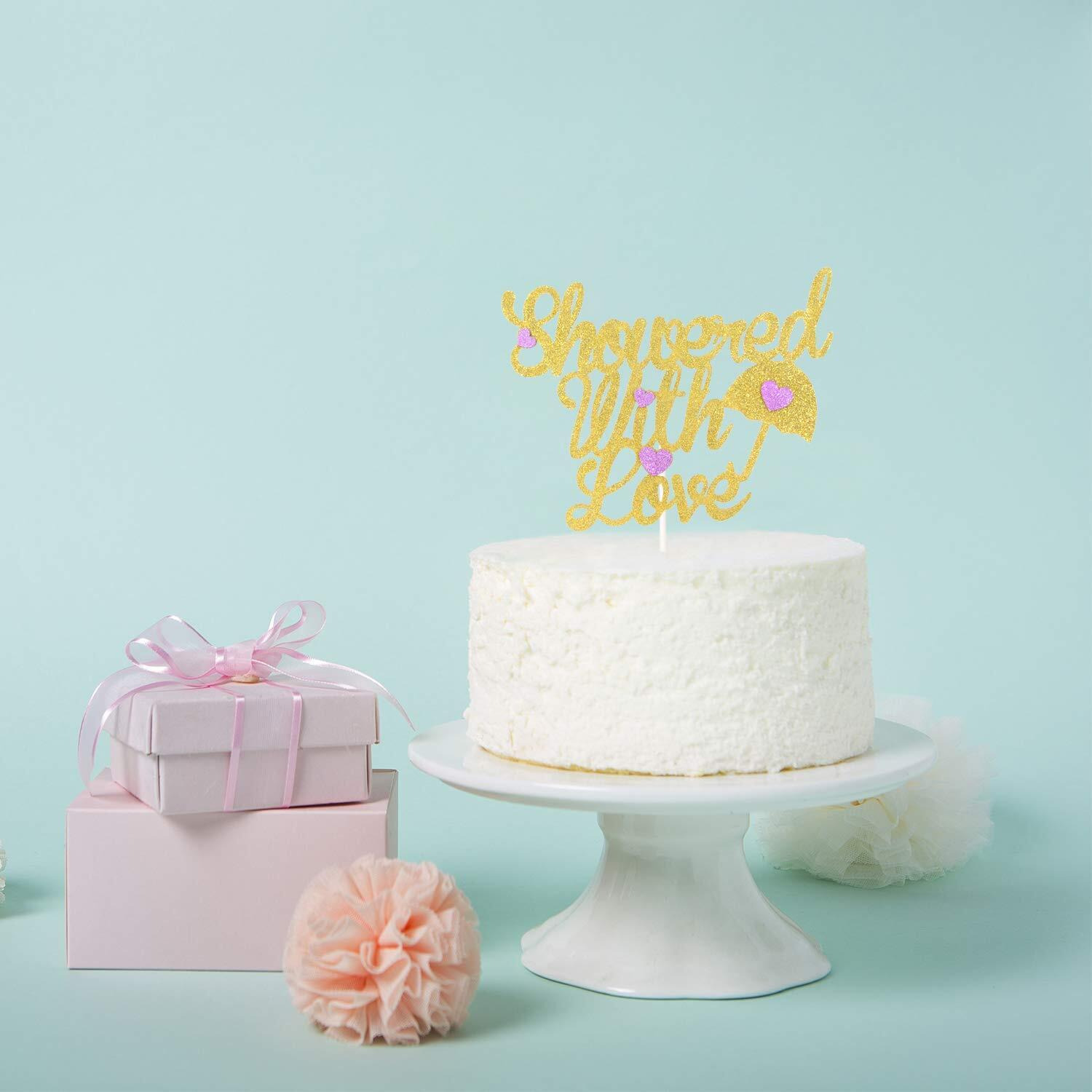 Festiko Showered with Love Cake Topper for Wedding Anniversary Propose Party Engagement Decorations Supplies