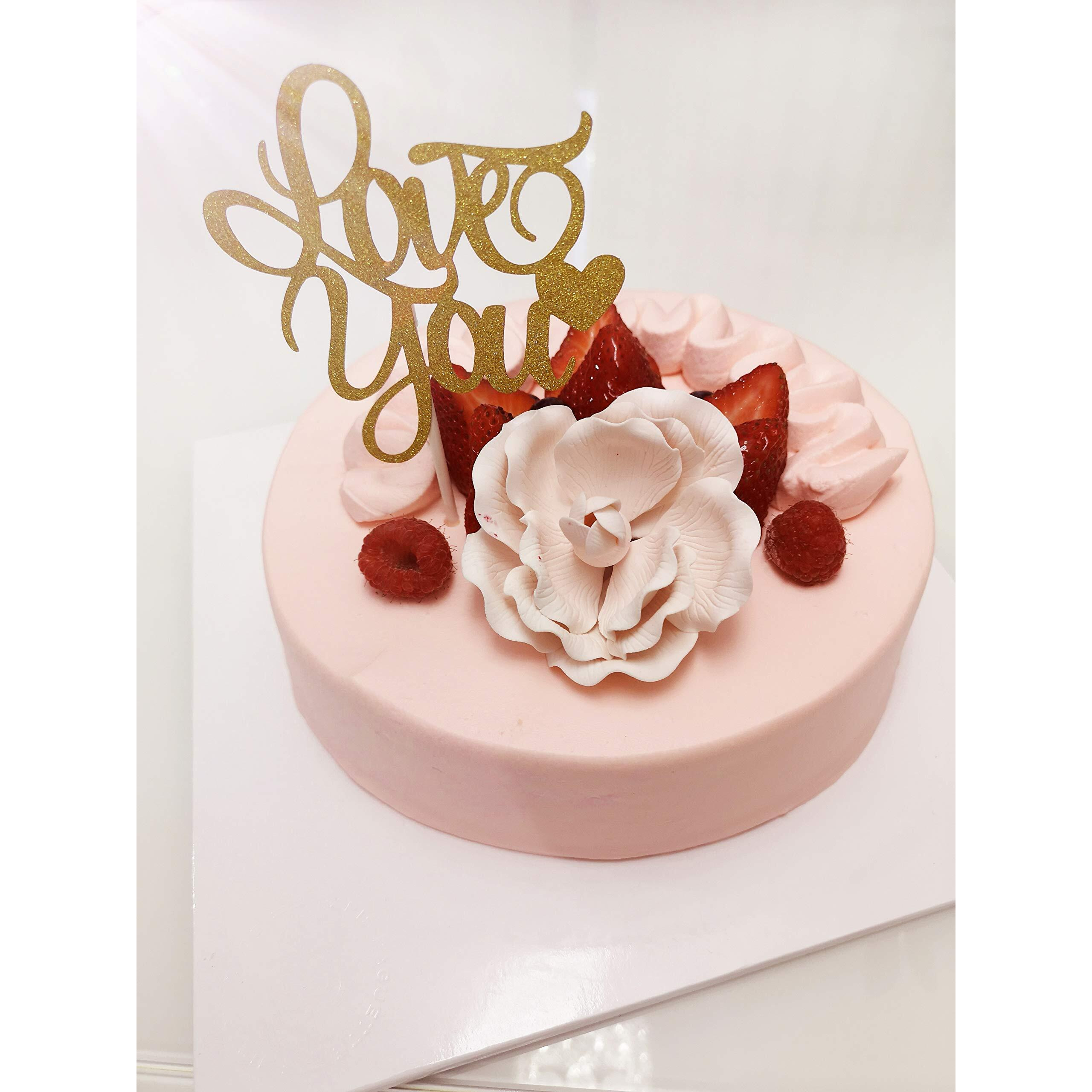 Festiko Gold Glitter Love You Heart Cake Topper Party Decoration Party Props