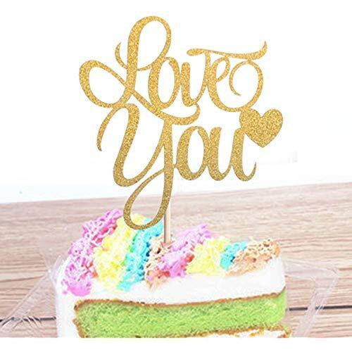 Festiko Gold Glitter Love You Heart Cake Topper Party Decoration Party Props