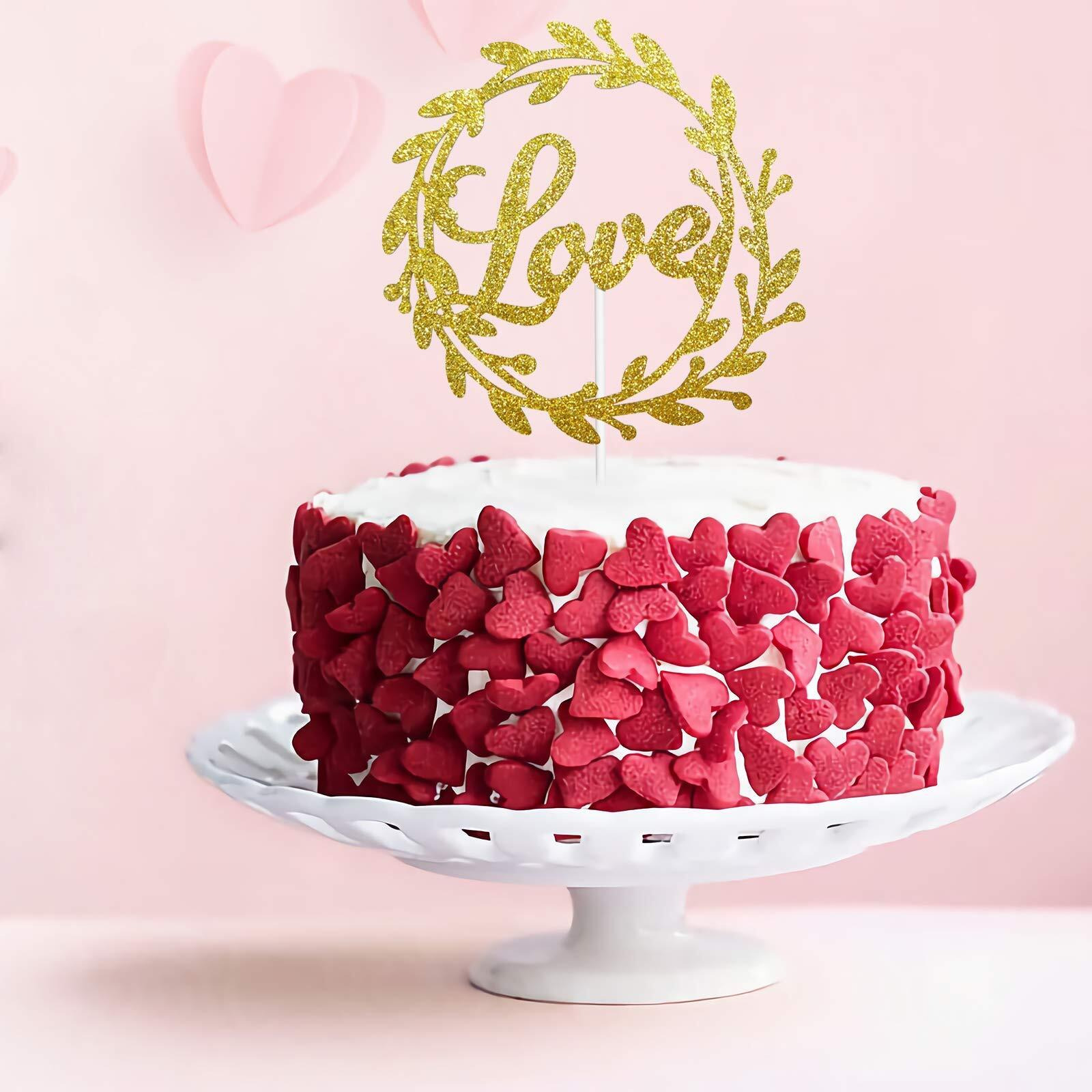 Festiko Gold Glitter Love Cake Topper, Bridal Shower Wedding Cake Topper, Be Mine Cake Topper, Valentines Day Party Decorations Supplies