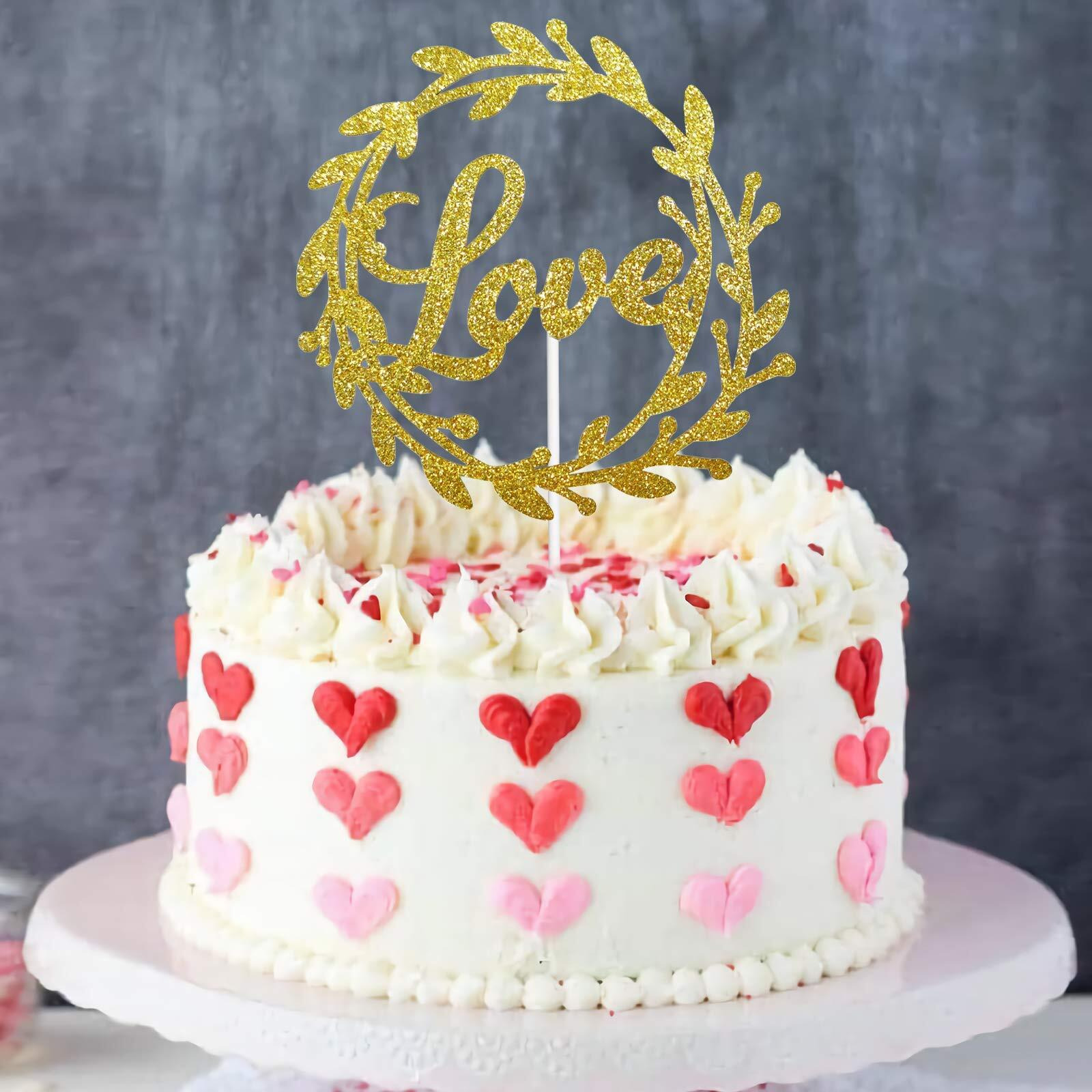 Festiko Gold Glitter Love Cake Topper, Bridal Shower Wedding Cake Topper, Be Mine Cake Topper, Valentines Day Party Decorations Supplies