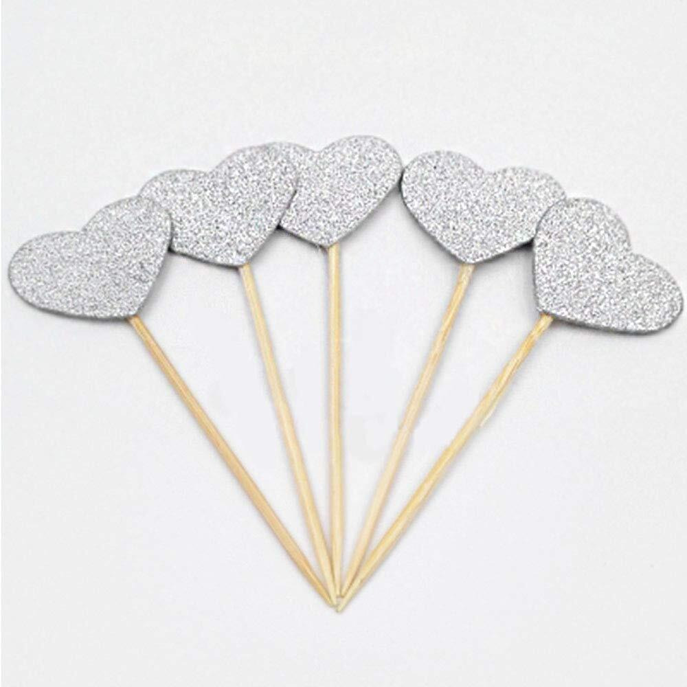 Festiko 24 Pieces Heart Shaped Cupcake Toppers Cake Decoration for Wedding Birthday Party