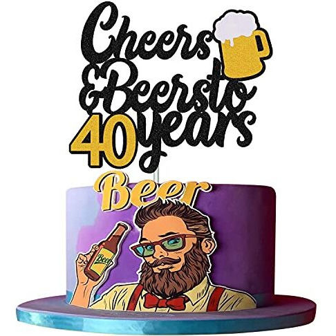 Festiko 40th Birthday Cake Topper Cheers to 40 Years Decor for Men Women Him Her Happy 40th Birthday Wedding Anniversary Party Supplies Black Glitter Decorations