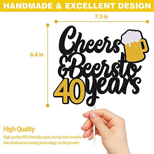 Festiko 40th Birthday Cake Topper Cheers to 40 Years Decor for Men Women Him Her Happy 40th Birthday Wedding Anniversary Party Supplies Black Glitter Decorations