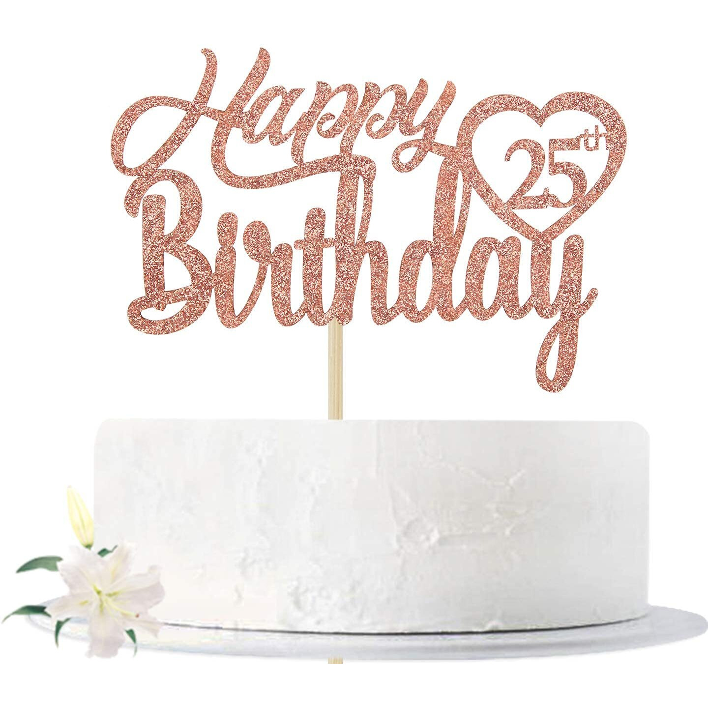 Festiko Rose Gold Glitter Happy 25th Birthday Cake Topper, Hello 25, Cheers to 25 Years Old, 25 Years Old Party Decoration Supplies