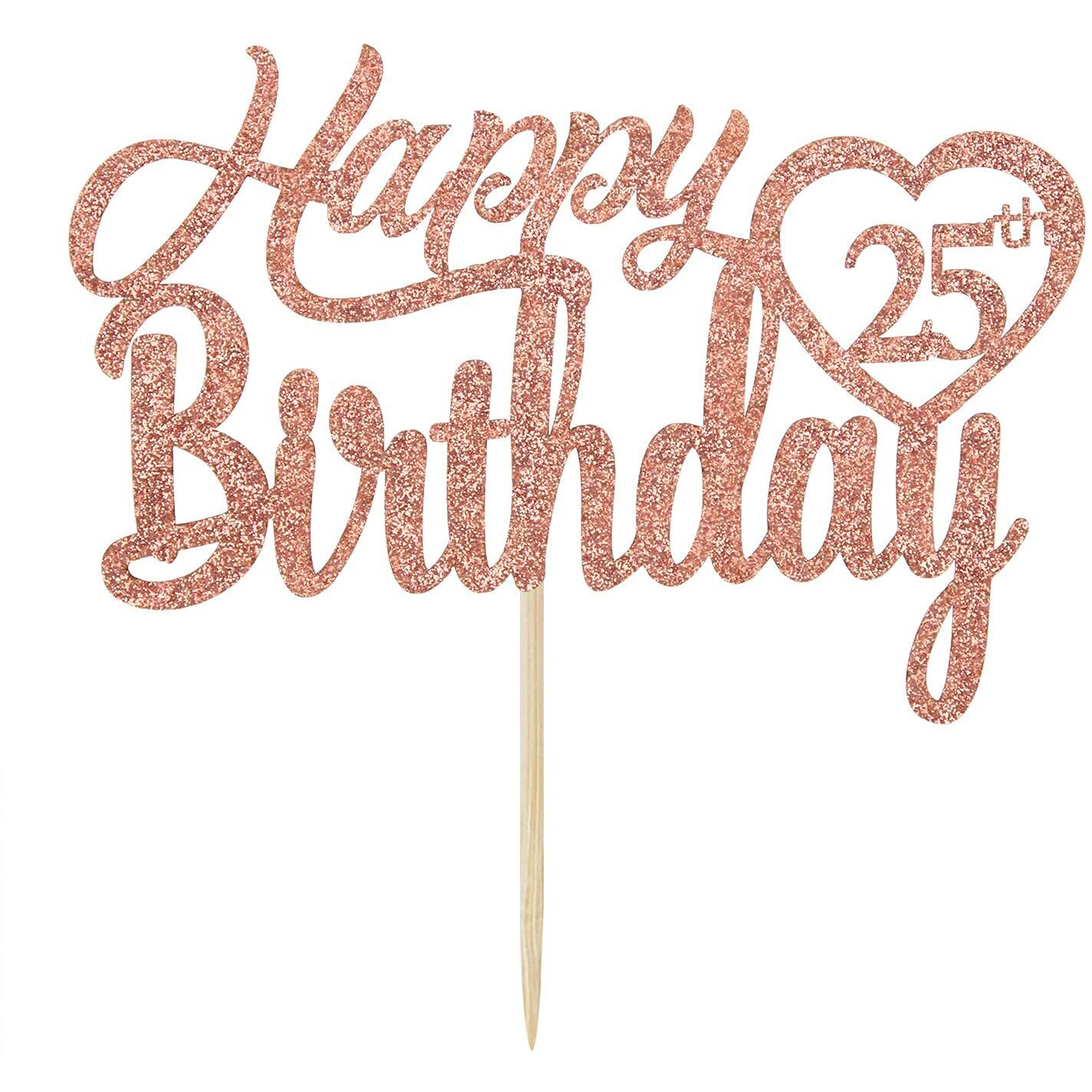 Festiko Rose Gold Glitter Happy 25th Birthday Cake Topper, Hello 25, Cheers to 25 Years Old, 25 Years Old Party Decoration Supplies