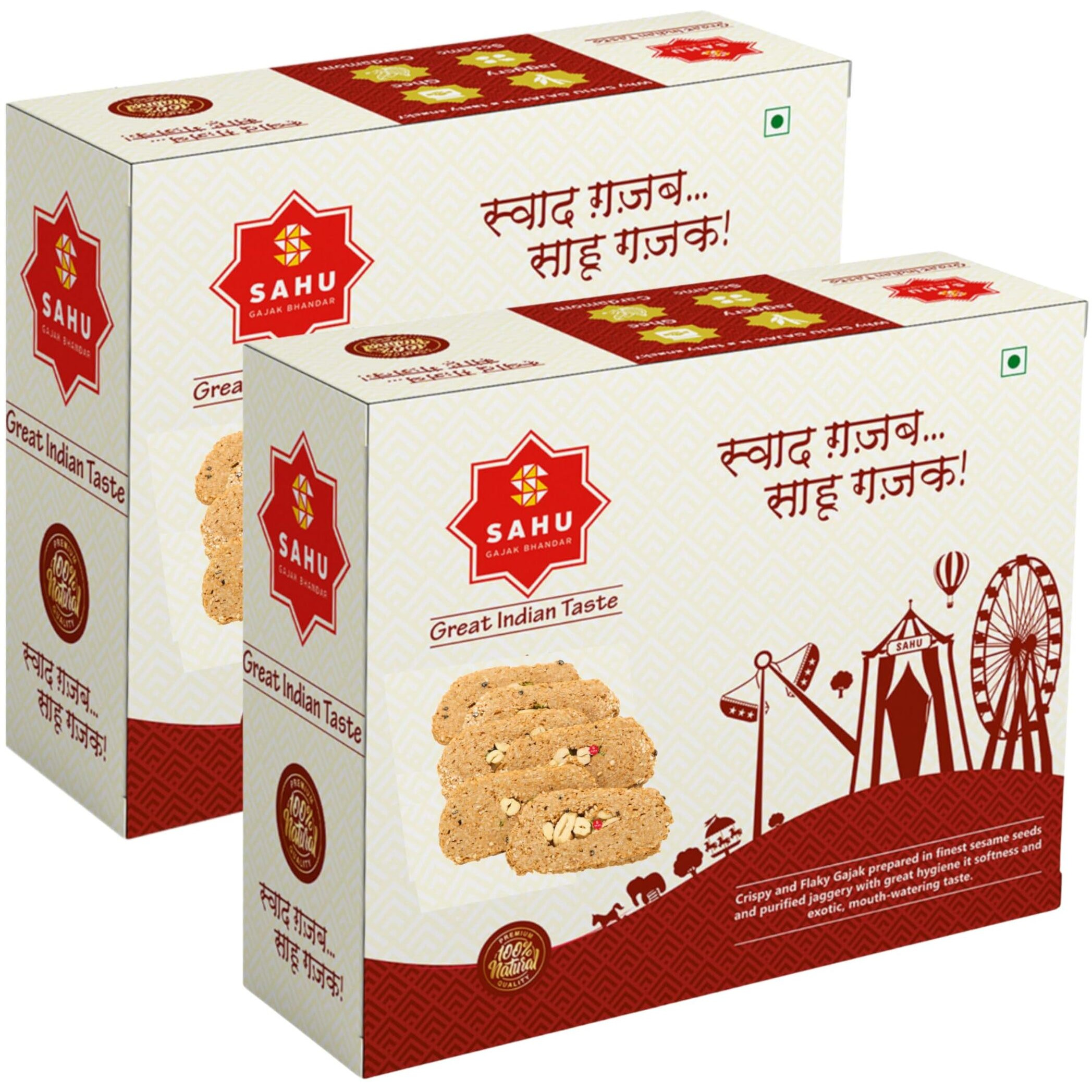 SAHU GAJAK BHANDAR Rajasthani Homemade Traditional Kaju Gazak 1200 Grams (Pack of 2 Each 600g) | Jaggery Sesame Chikki Snack | Eatables Snacks Items | No Added Preservatives