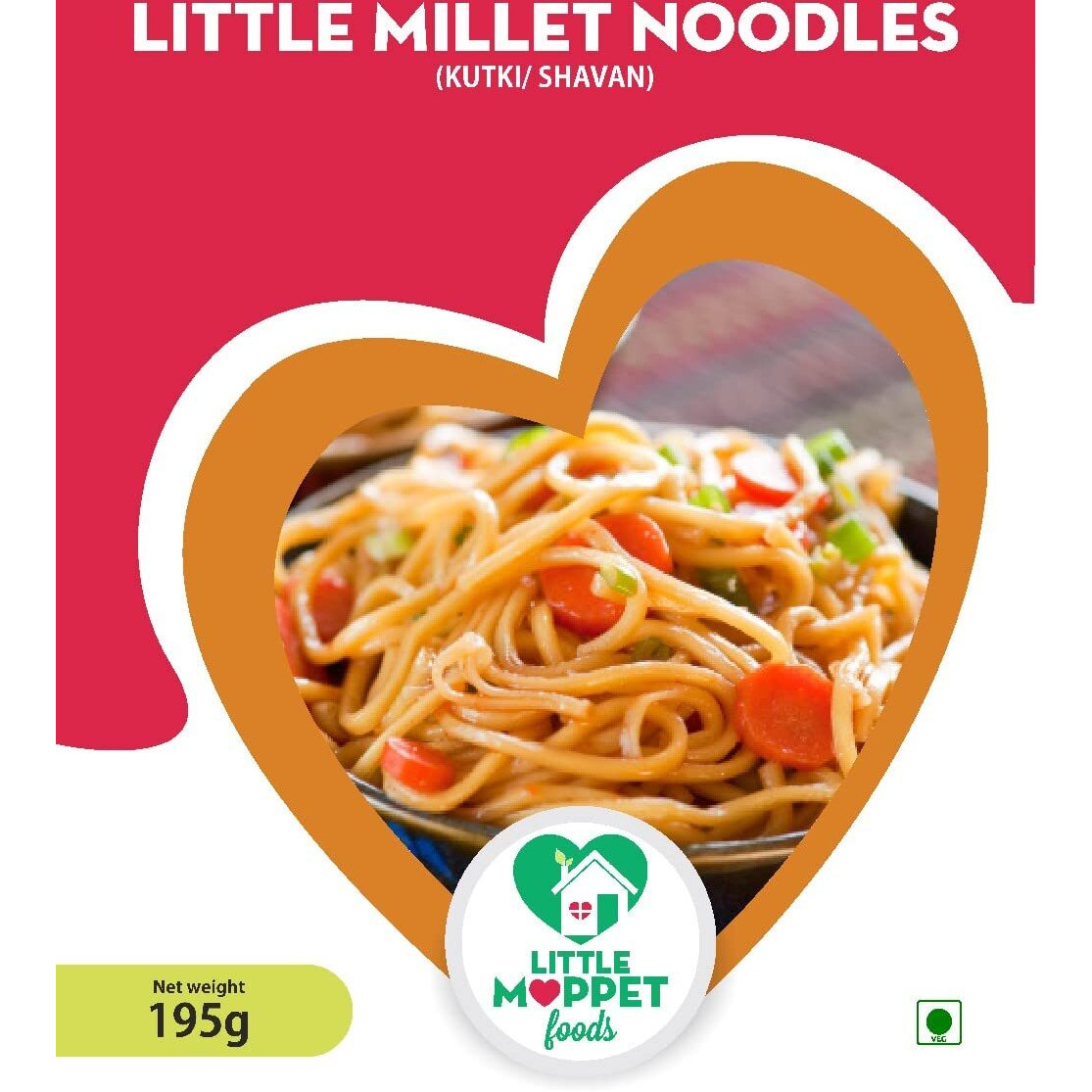 Little Moppet Foods Little Millet Noodles, Vegetarian, Pack Of 2, 195 Grams Each