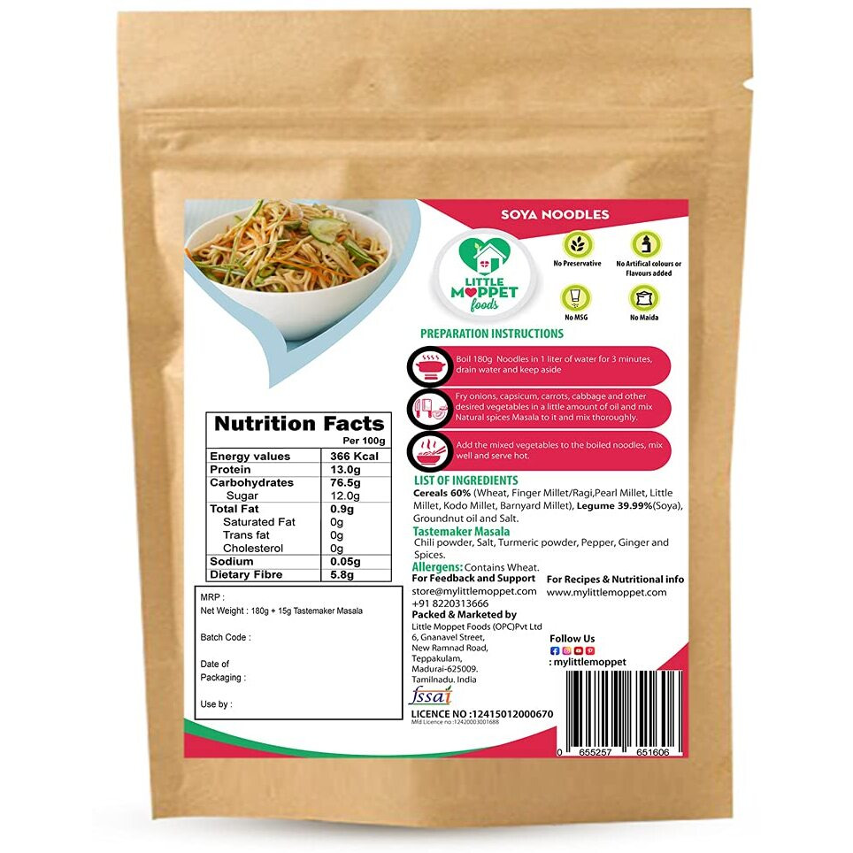 Little Moppet Foods Noodles -Vegetarian - Natural - 195 Gm (Soya Noodles)
