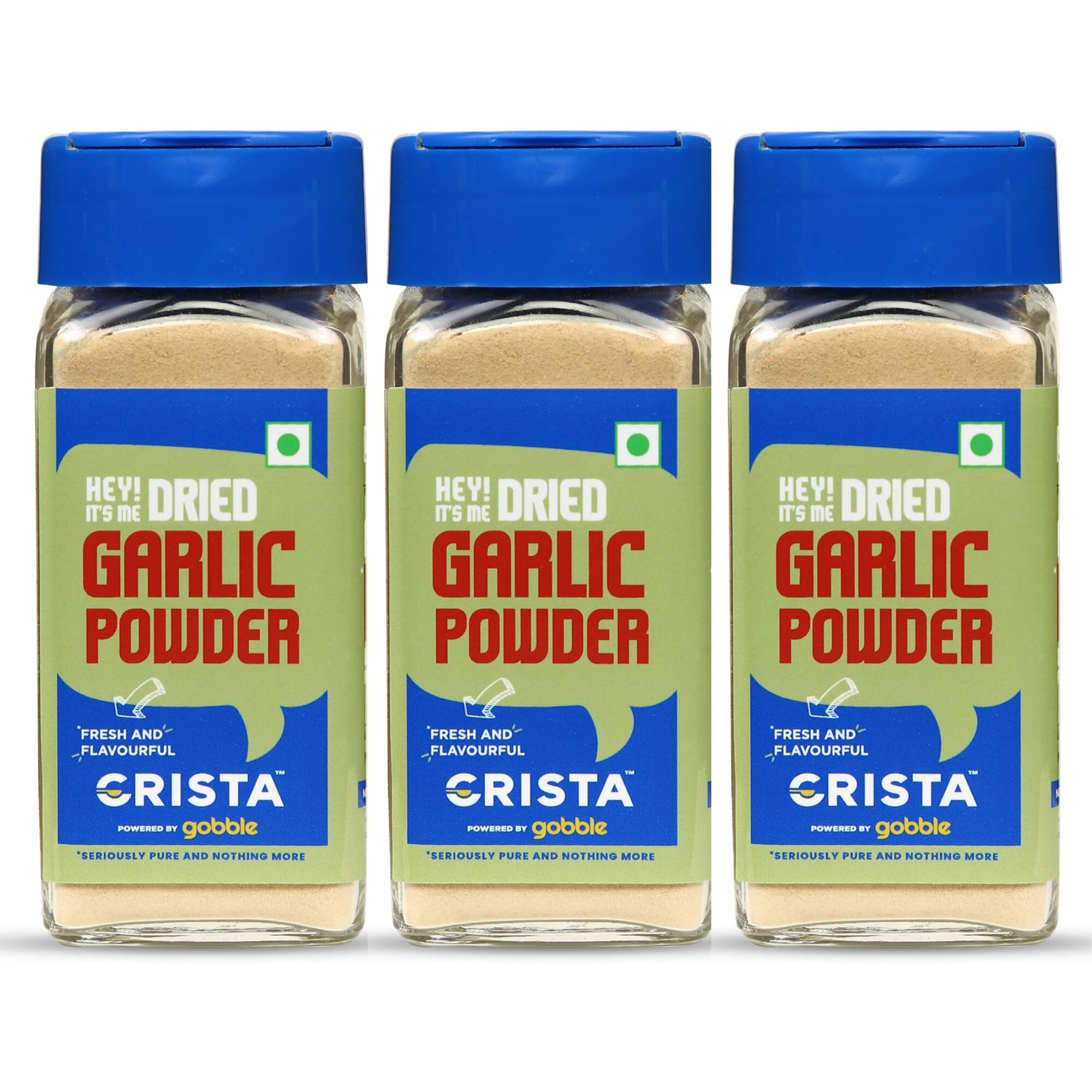 CRISTA SERIOUSLY PURE AND NOTHING MORE Dehydrated Garlic Powder | 100% Pure Lehsun Powder | Ready to use | Farm Fresh | Zero added Colours, Fillers, Additives & Preservatives | 45 gms each | Pack of 3