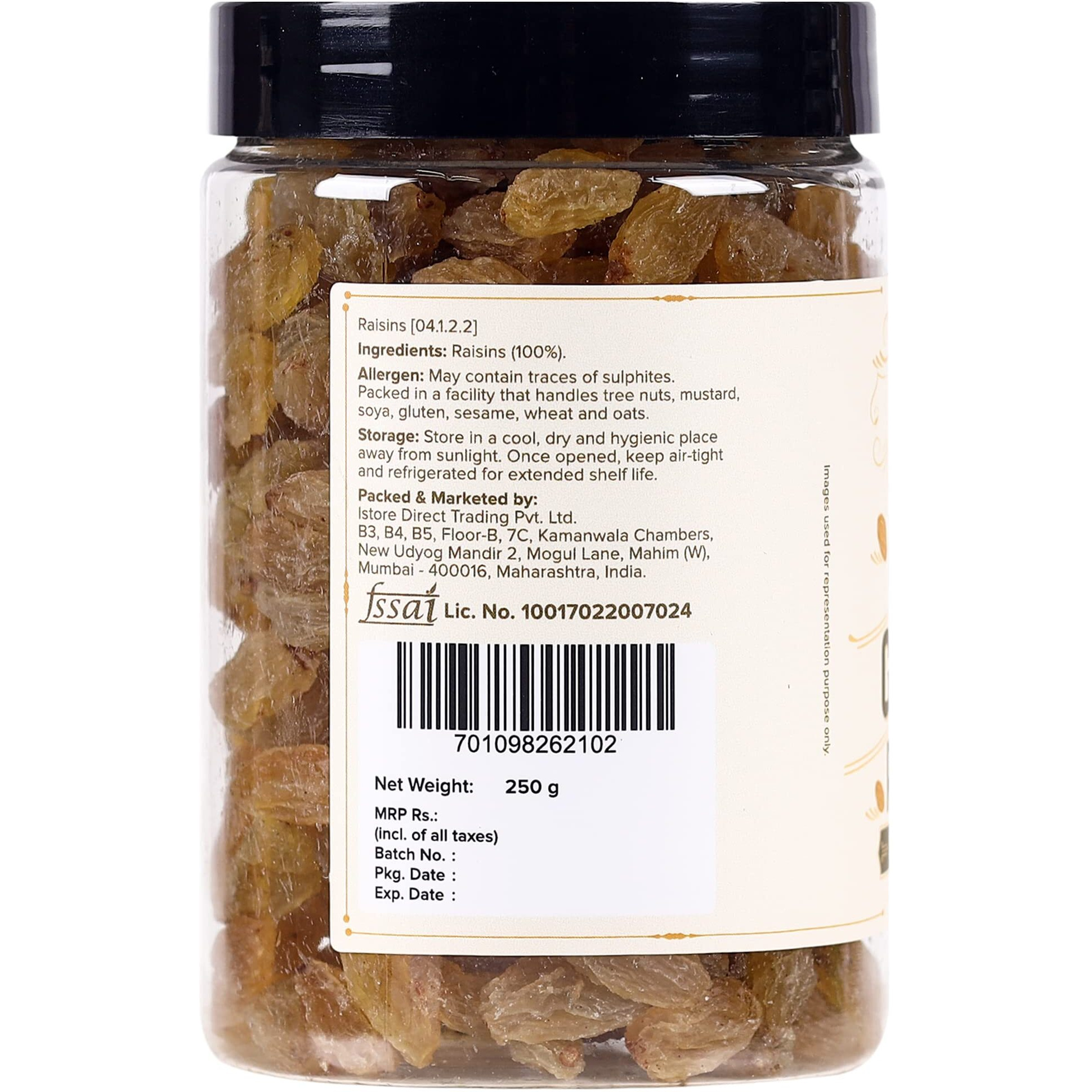 Urban Platter Indian Golden Raisins, 250g (Garnish or Add to Fruit Salads, Oatmeals, Mueslis, Trail Mixes, Ice Creams, Baked Goods, Kheer & Ladoos)