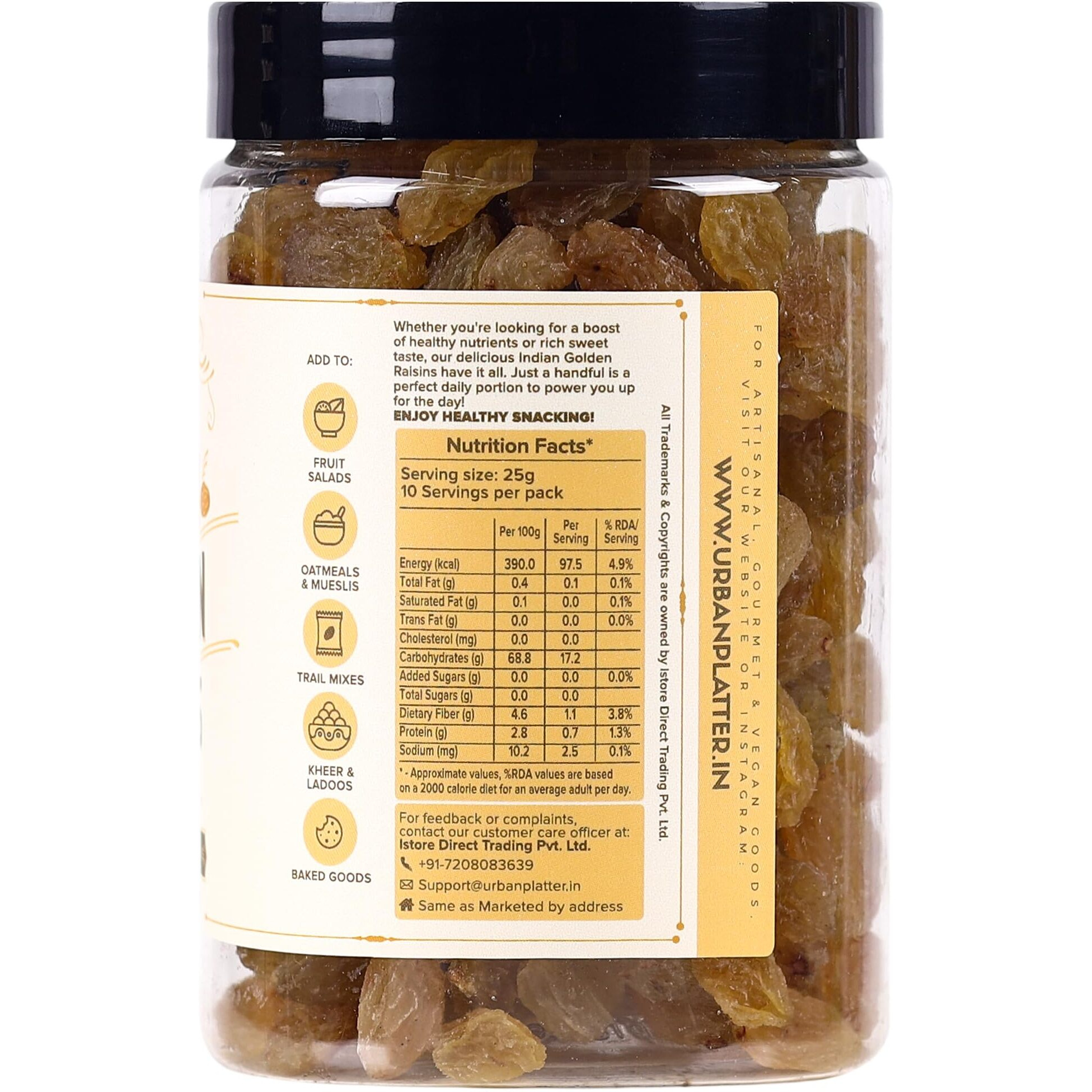 Urban Platter Indian Golden Raisins, 250g (Garnish or Add to Fruit Salads, Oatmeals, Mueslis, Trail Mixes, Ice Creams, Baked Goods, Kheer & Ladoos)