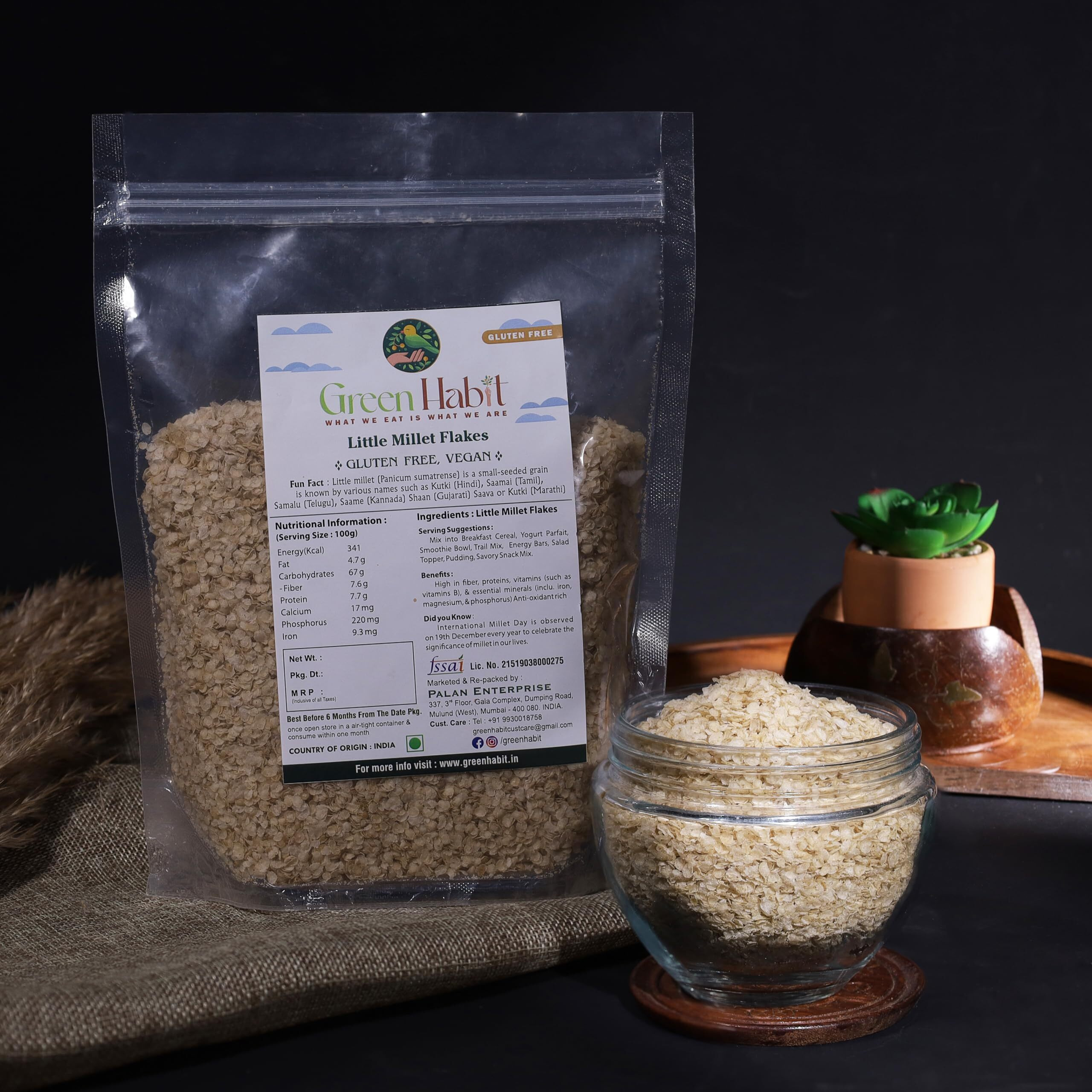 GreenHabit Little Millet Flakes 1kg - Nutritious and Gluten-Free Millets Cereals a.k.a Samai Poha- High Fiber Breakfast (Little millet flakes, 1 kg)
