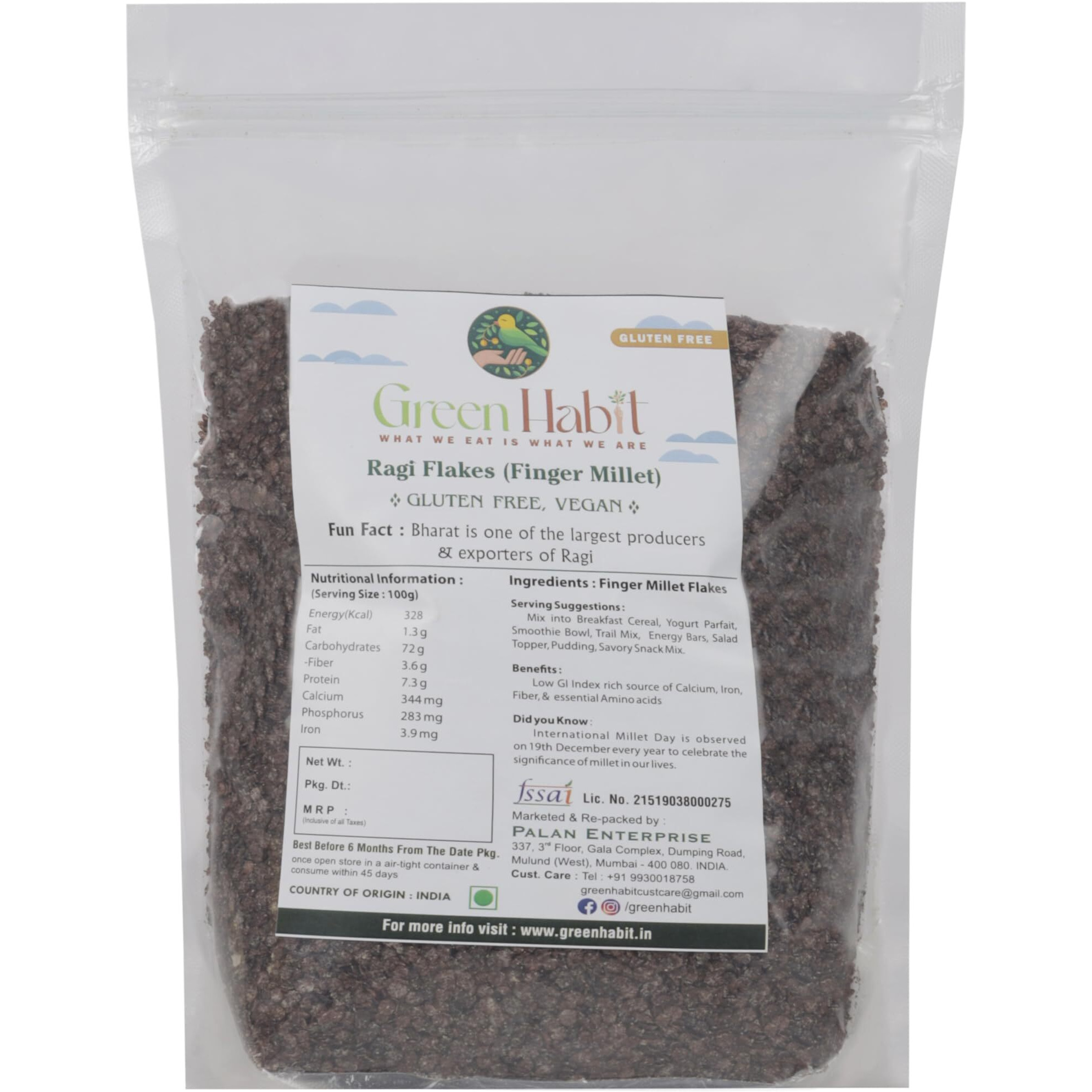 GreenHabit Ragi Flakes 1 kg - Nutritious and Gluten-Free Finger Millet Cereal a.k.a nachini Poha - High Fiber Breakfast - 1 kg Pack (Ragi Flakes, 1 kg)