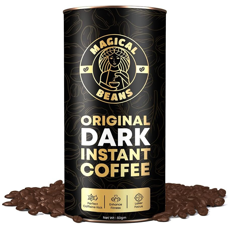 Magical Beans 50gm Original Premium dark Instant Coffee | 100% Arabica | Strong & Delicious Coffee | Rich & Smooth Aroma | Make Caf Style Hot or Cold Coffee, Cappuccino, Espresso, Latte at Home Perfect for Working Professional and Gym Lover