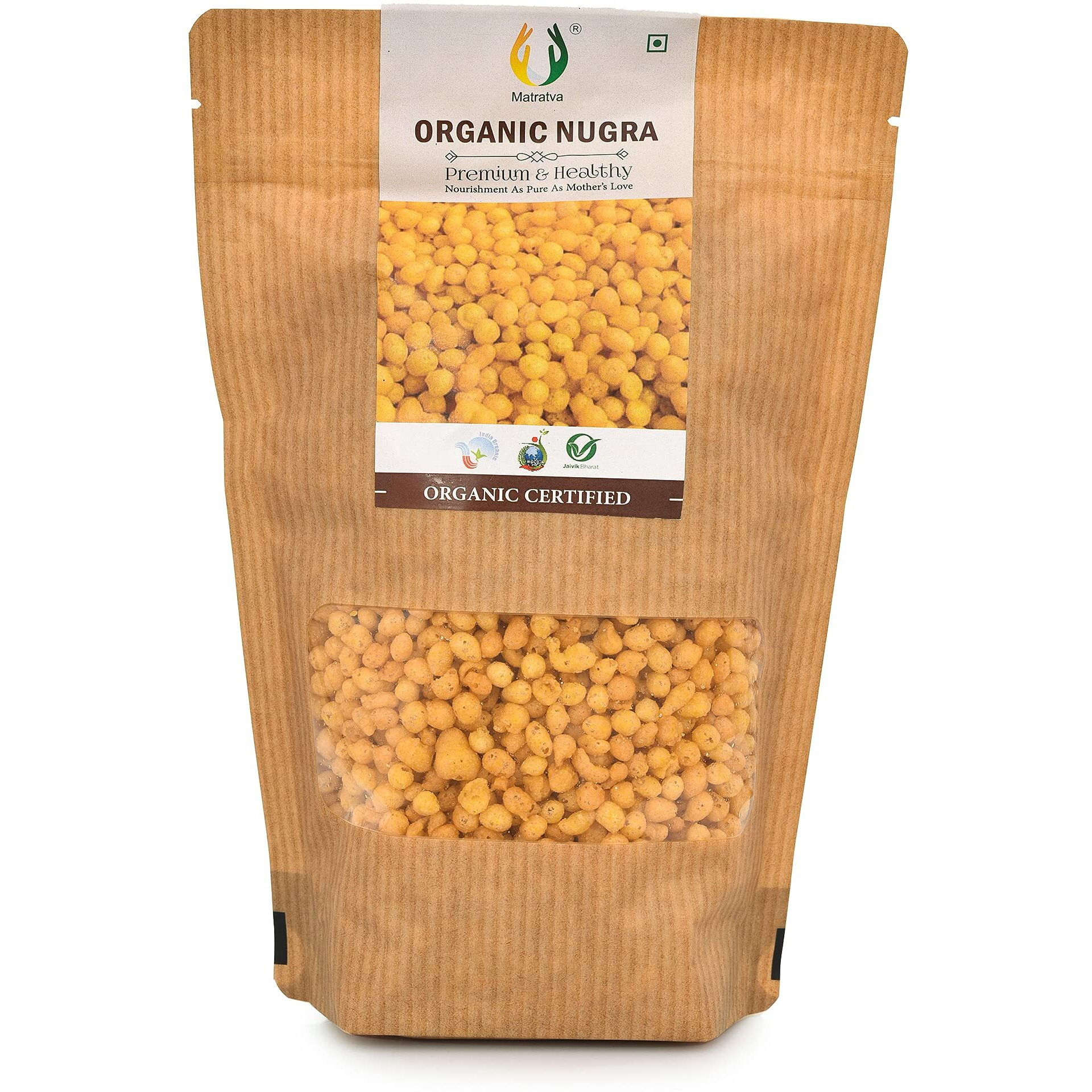 Matratva Organic Raita Boondi Nugrey 500 gm | Rayta Bundi | Crispy & Crunchy Boondi | Fried in Cold Pressed Groundnut Oil | Organic Namkeen | Healthy Indian Snacks | No Preservatives