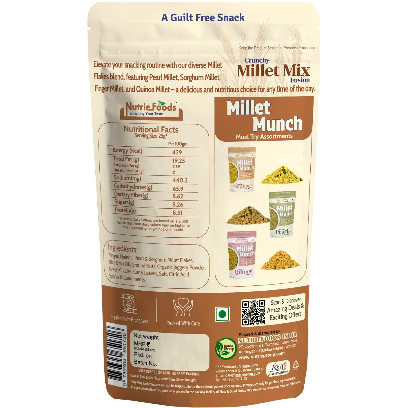 Nutriefoods Millet Munch Snack, 100% Roasted Millets & Guilt Free Snack, Nutritious Munch, Bajra, Jawar, Ragi, Qquinoa, Foxtail Snack (Crispy Millet Mix Fusion (Pack of 1), 100gm)