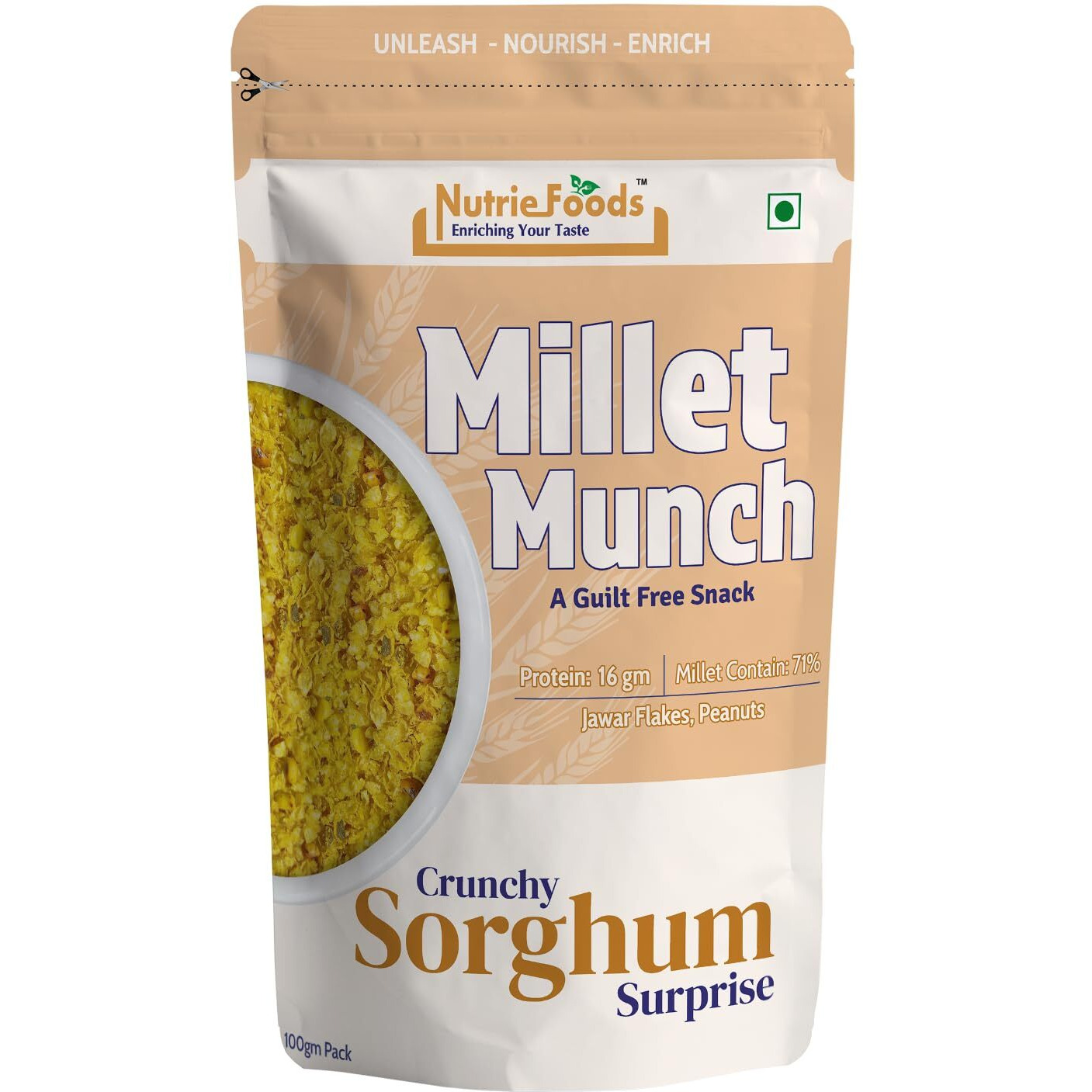 Nutriefoods Millet Munch Snack, 100% Roasted Millets & Guilt Free Snack, Nutritious Munch, Bajra, Jawar, Ragi, Qquinoa, Foxtail Snack (Crunchy Sorghum Surprise (Pack of 2), 200gm)