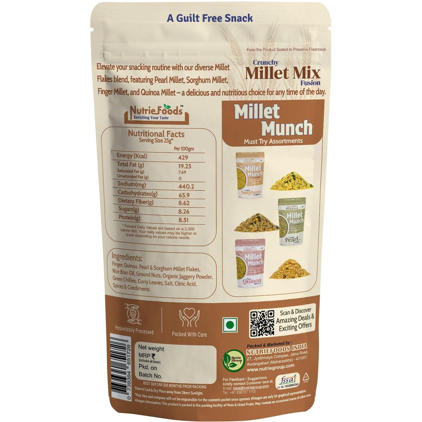 Nutriefoods Millet Munch Snack, 100% Roasted Millets & Guilt Free Snack, Nutritious Munch, Bajra, Jawar, Ragi, Qquinoa, Foxtail Snack (Crispy Millet Mix Fusion (Pack of 2), 200gm)