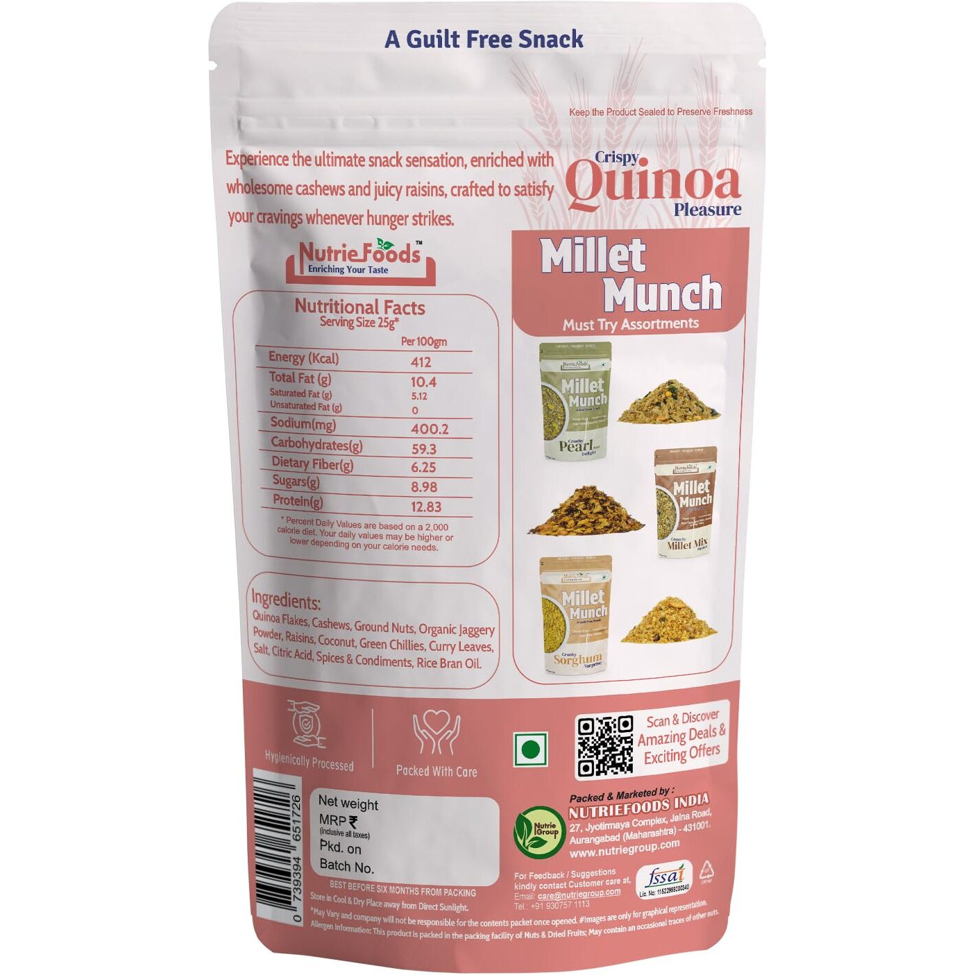 Nutriefoods Millet Munch Snack, 100% Roasted Millets & Guilt Free Snack, Nutritious Munch, Bajra, Jawar, Ragi, Qquinoa, Foxtail Snack (Crispy Quinoa Pleasure (Pack of 2), 200gm)