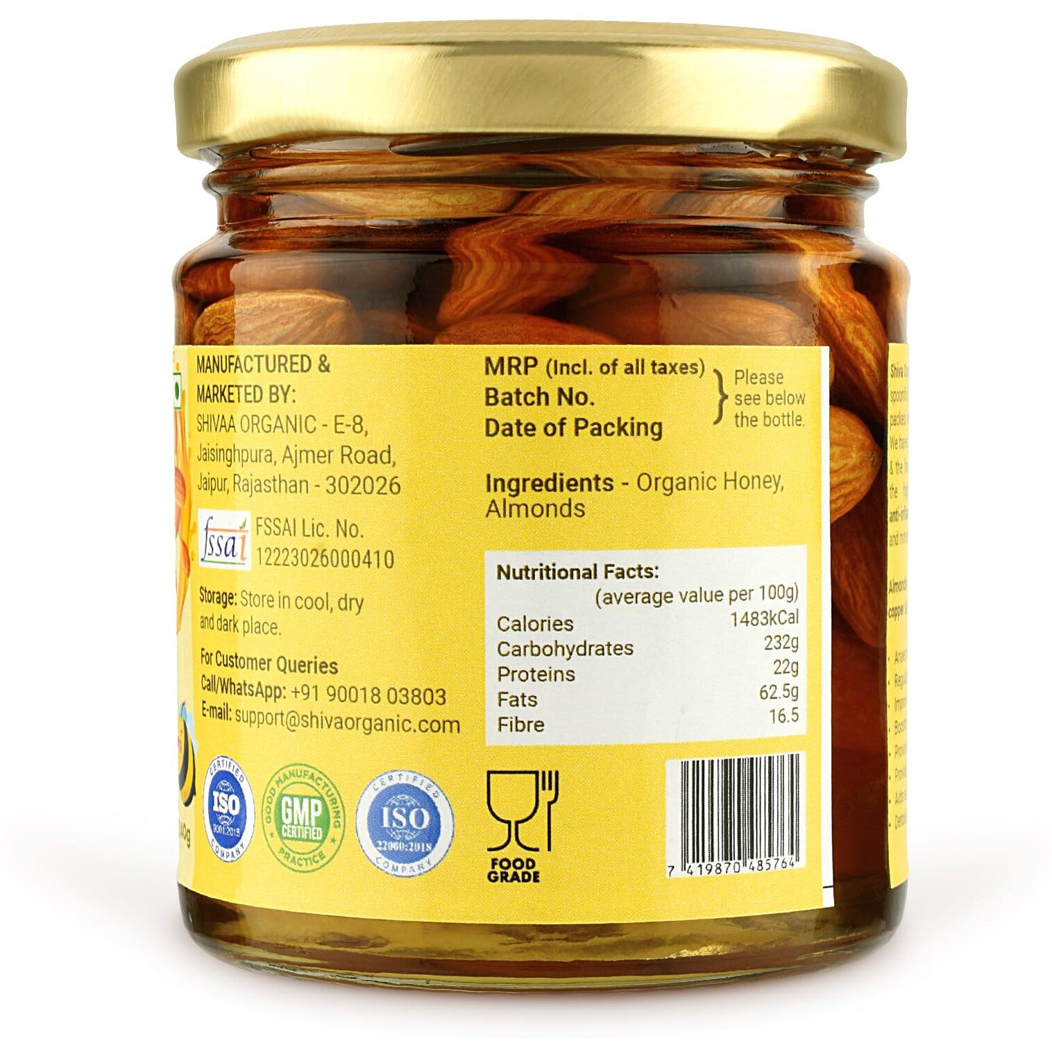 Shiva Organic Crunchy, Rich in Protein, Magnesium, Phosphorus, and Dietary Fibre I Energy Booster (Honey Soaked Almonds, 240 g)