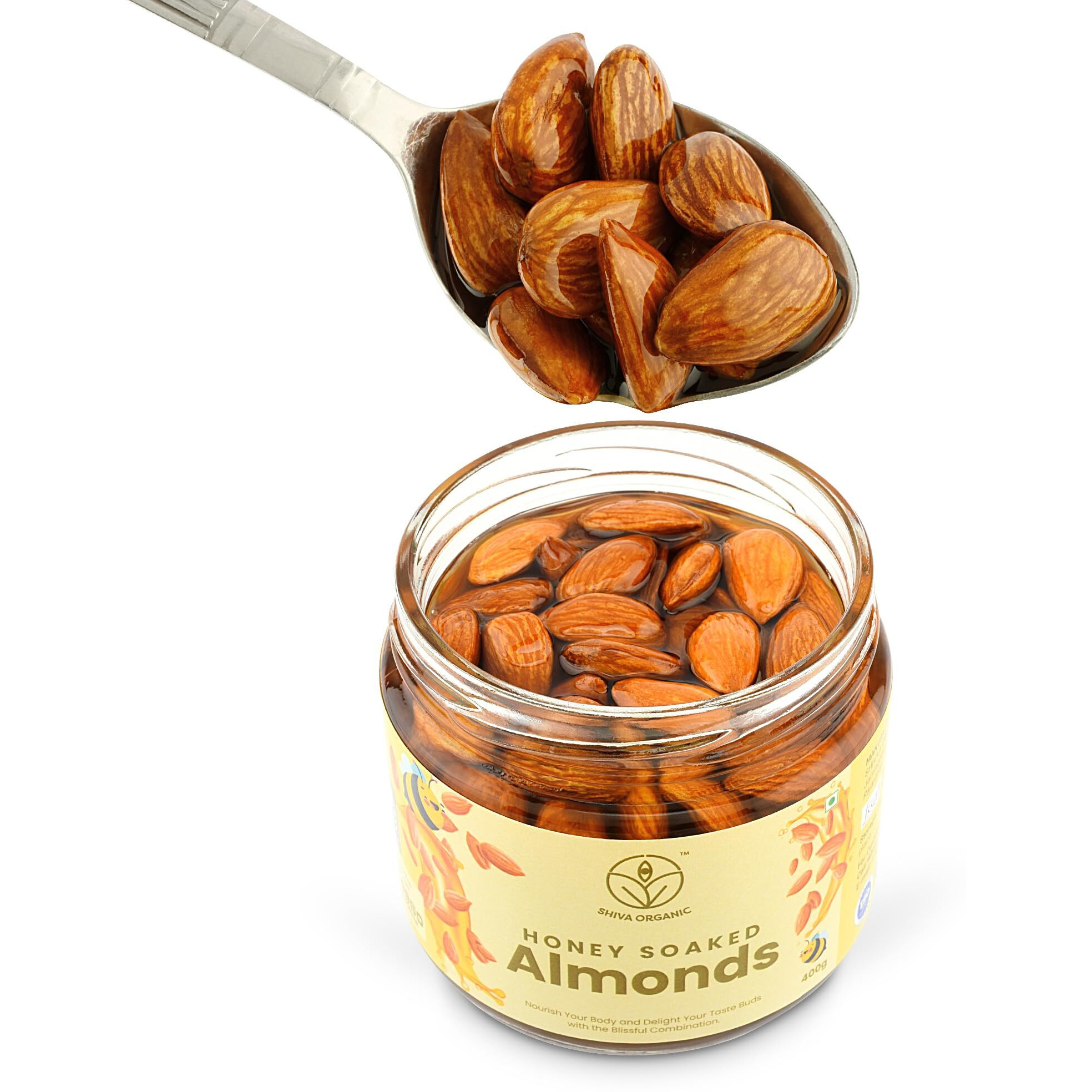 Shiva Organic Almond Nuts in Honey - Crunchy, Rich in Protein, Magnesium, Phosphorus, and Dietary Fibre | Energy Booster (Honey Soaked Almonds, 400 g)