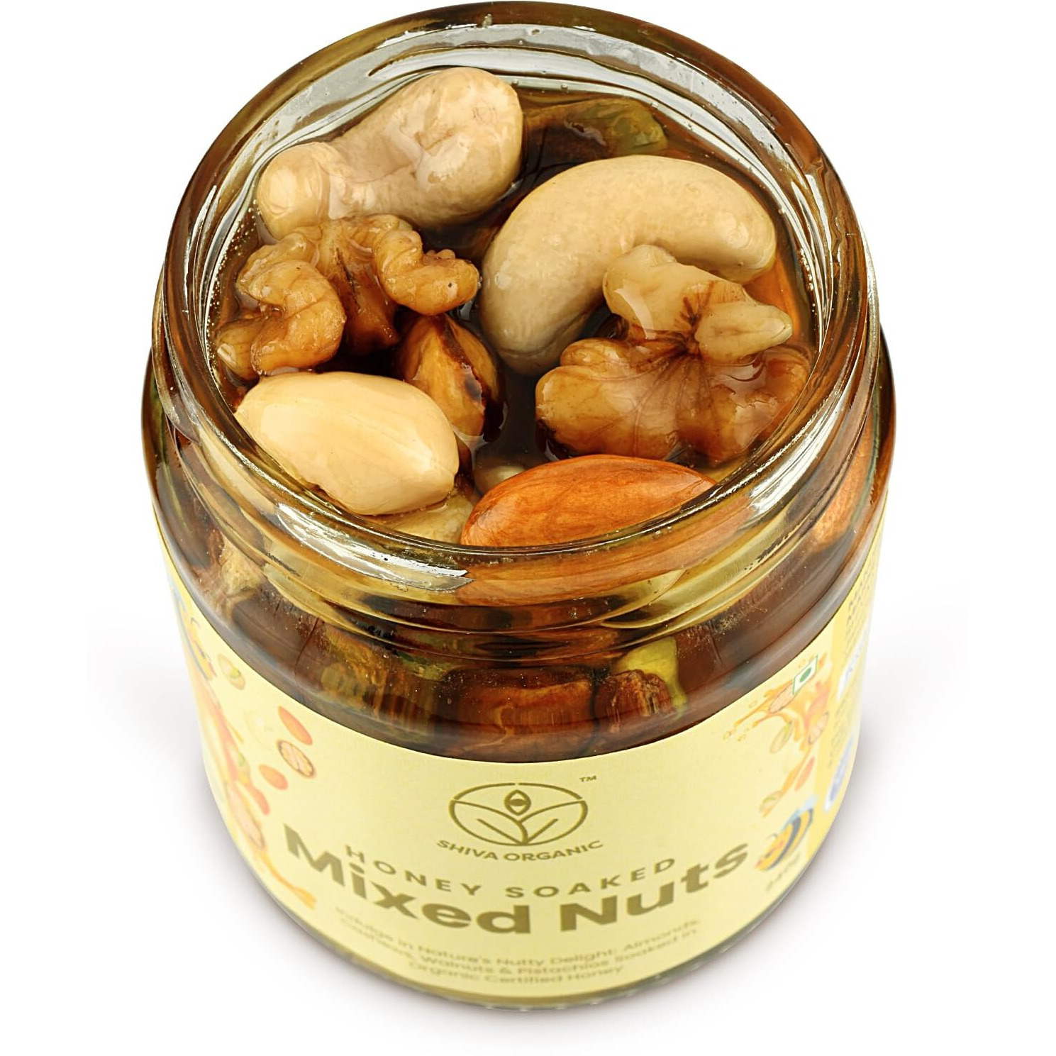 Shiva Organic Mixed Nuts in Honey (Almonds, Walnuts, Cashew, Pista) - Crunchy, Rich in Protein, Magnesium, Phosphorus, and Dietary Fibre | Energy Booster - 240 g