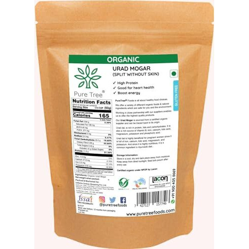 Pure Tree Certified Organic Urad Dal Split Without Skin | 900 g | White Urad Dal Split | Dhuli Urad Daal White Minapa Pappu | Urad Dhuli Dal | Gluten-Free Uzhunnu Parippu