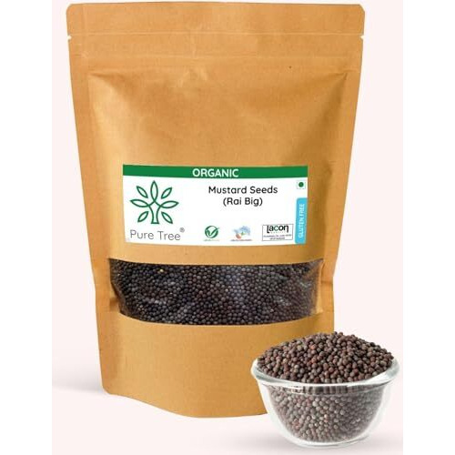 Pure Tree Certified Organic Mustard Seeds Big|100 Gram|Black Mustard Rai Seeds Big|Sasive Seeds Whole Kali Rai Dana|Sarson Dana Indian Spice Gluten Free