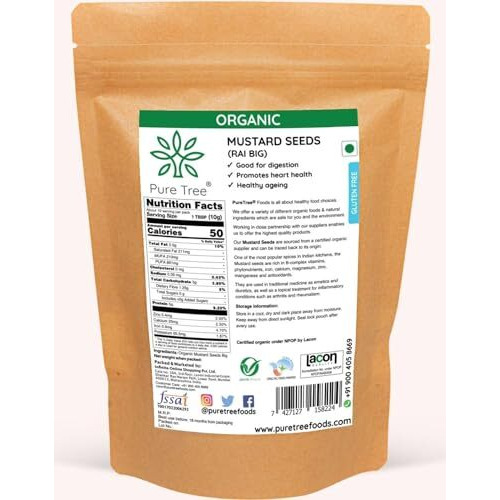 Pure Tree Certified Organic Mustard Seeds Big|100 Gram|Black Mustard Rai Seeds Big|Sasive Seeds Whole Kali Rai Dana|Sarson Dana Indian Spice Gluten Free