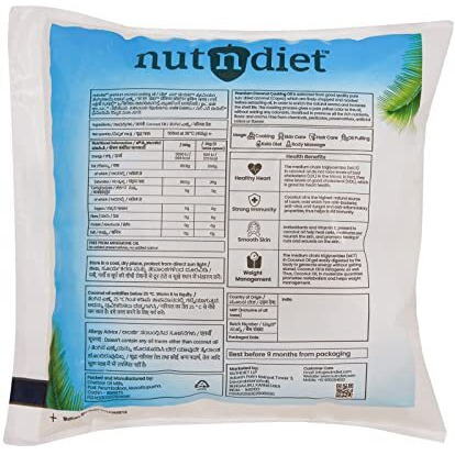 nutndiet Premium Edible Coconut Oil For Cooking, Pouch 500ml