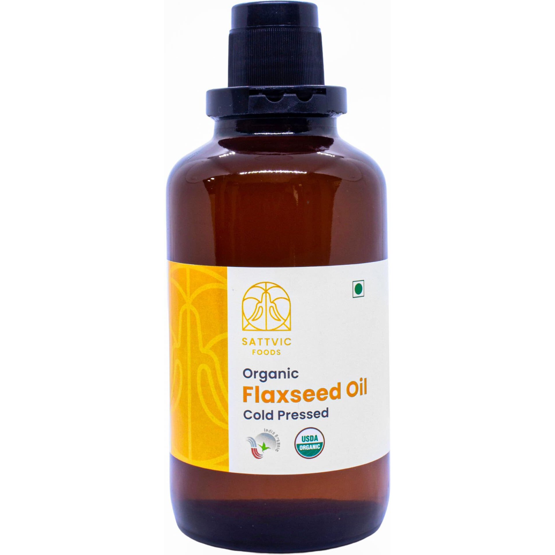Sattvic Foods Organic Cold Pressed Flaxseed Oil with Dark Glass Bottle, 500 ml