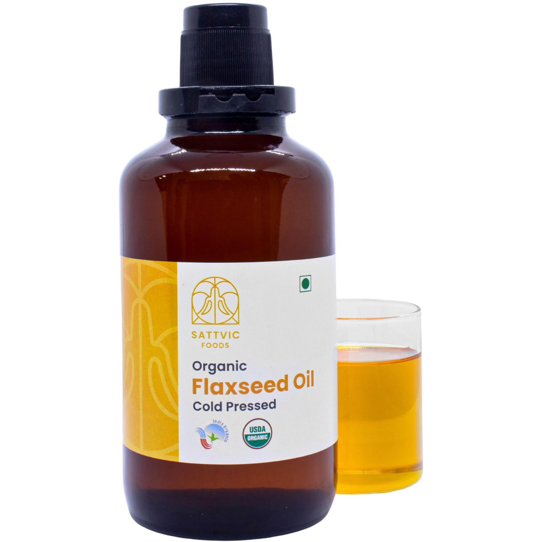 Sattvic Foods Organic Cold Pressed Flaxseed Oil with Dark Glass Bottle, 1 Ltr