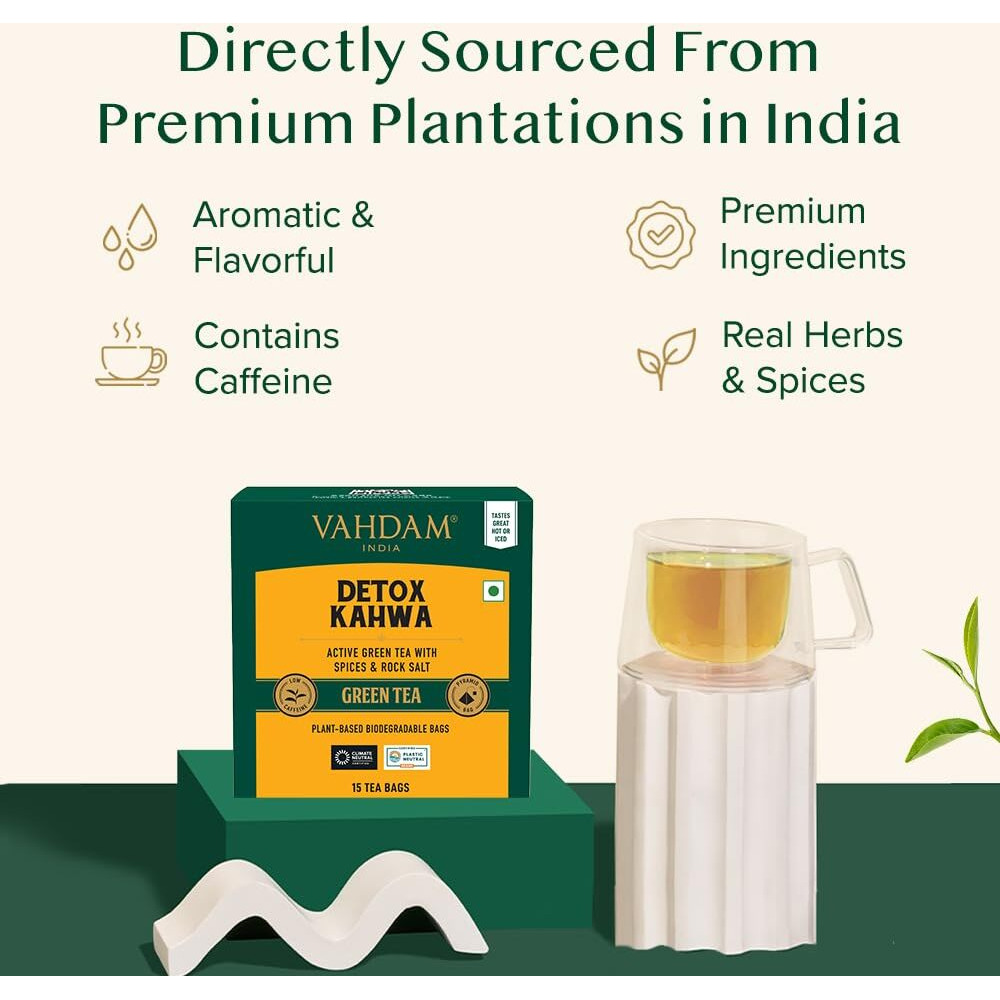 VAHDAM, Detox Kahwa Green Tea- 15 TBs | Real Ingredients (Black Pepper, Tulsi, Ginger, Clove, and Green Tea) |