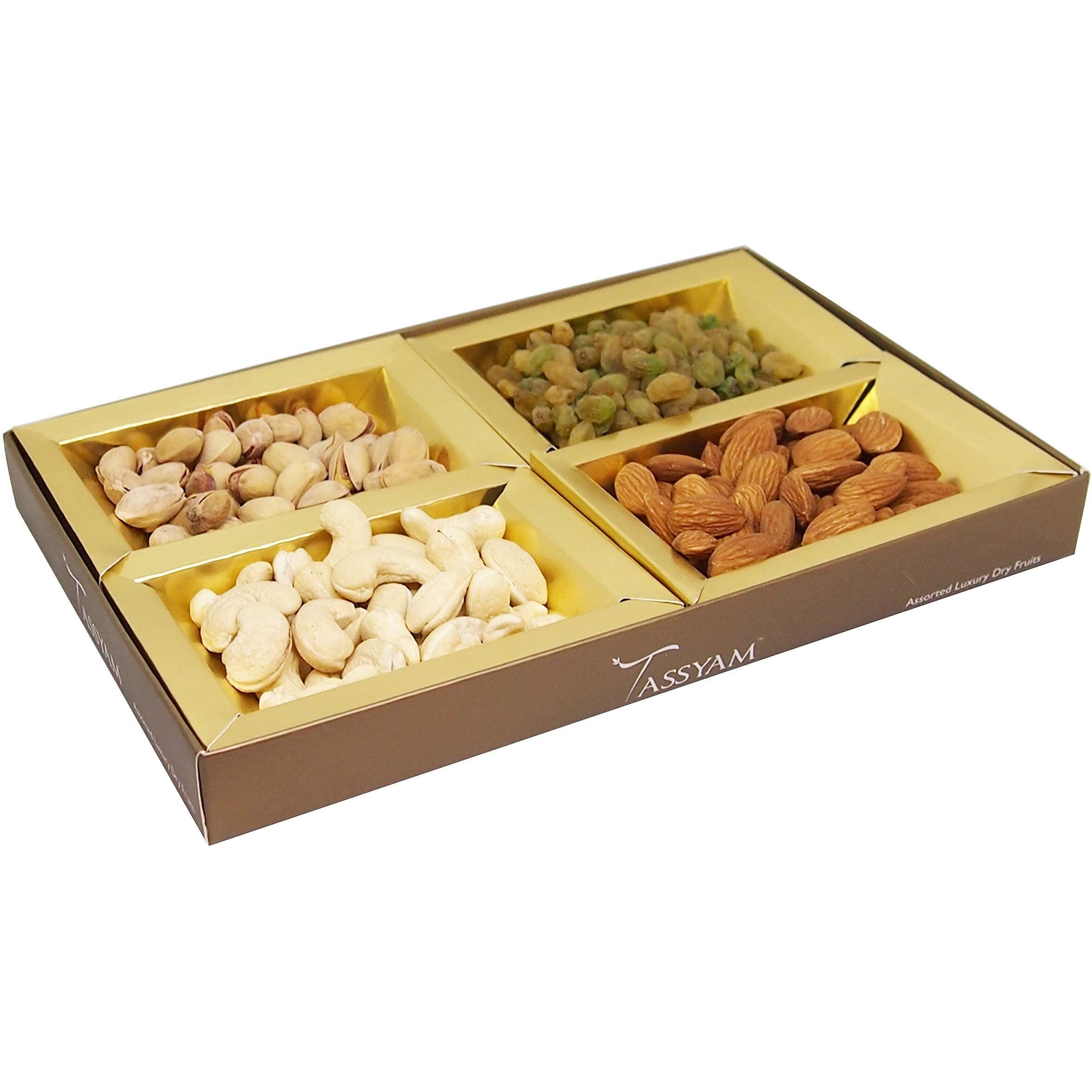 Tassyam Dry Gift Fruit Tray | Gift Hamper of Premium Cashew, Almond, Pistachio & Raisin 200g