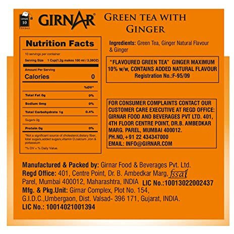 Girnar Green Tea Ginger (10 Tea Bags)