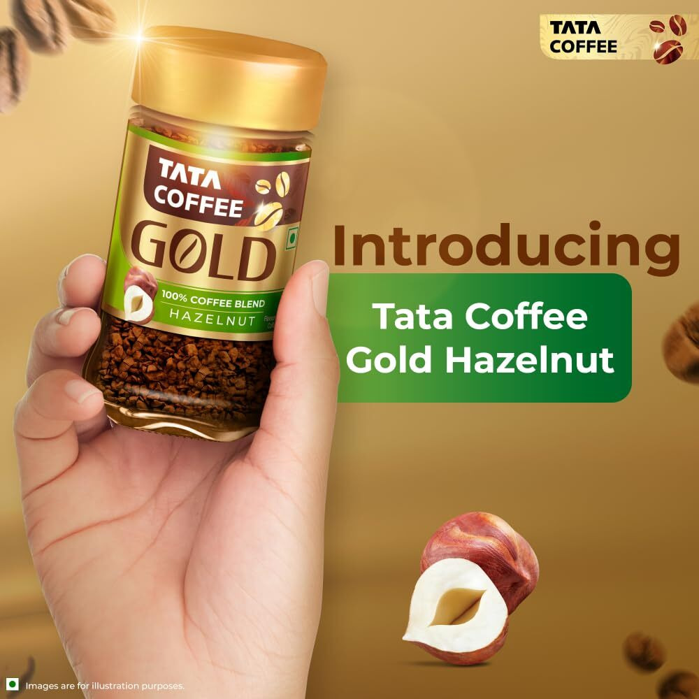 Tata Coffee Gold, Hazelnut Flavoured Coffee, Special Edition Pack With Free Mug, 50 Gm Jar, Instant Coffee Powder, Freeze Dried Coffee Beans, Full Bodied Taste & Rich Aroma