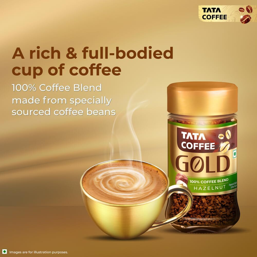 Tata Coffee Gold, Hazelnut Flavoured Coffee, Special Edition Pack With Free Mug, 50 Gm Jar, Instant Coffee Powder, Freeze Dried Coffee Beans, Full Bodied Taste & Rich Aroma