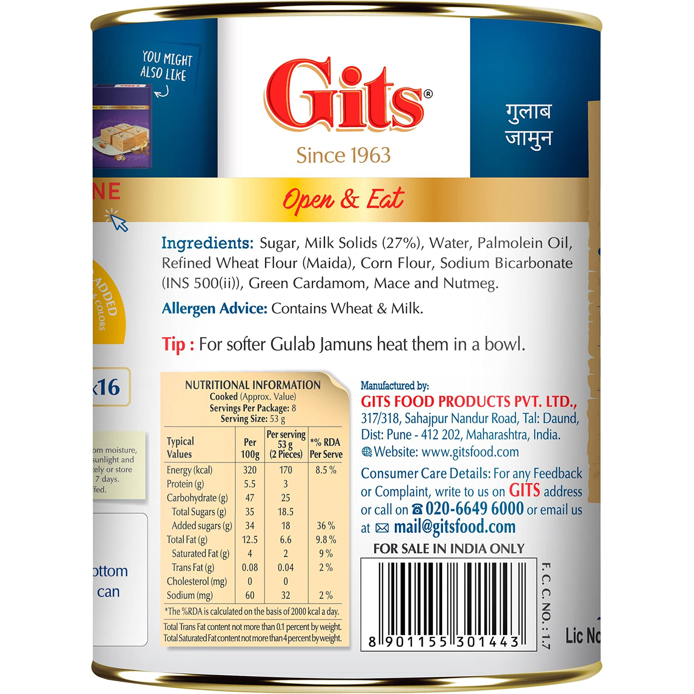 Gits Combo Gulab Jamun and Soan Papdi | Open & Eat Indian Dessert | Gulab Jamun Tin 2 Kg (Pack of 2, 1Kg Each) and Soan Papdi 500g (Pack of 1)